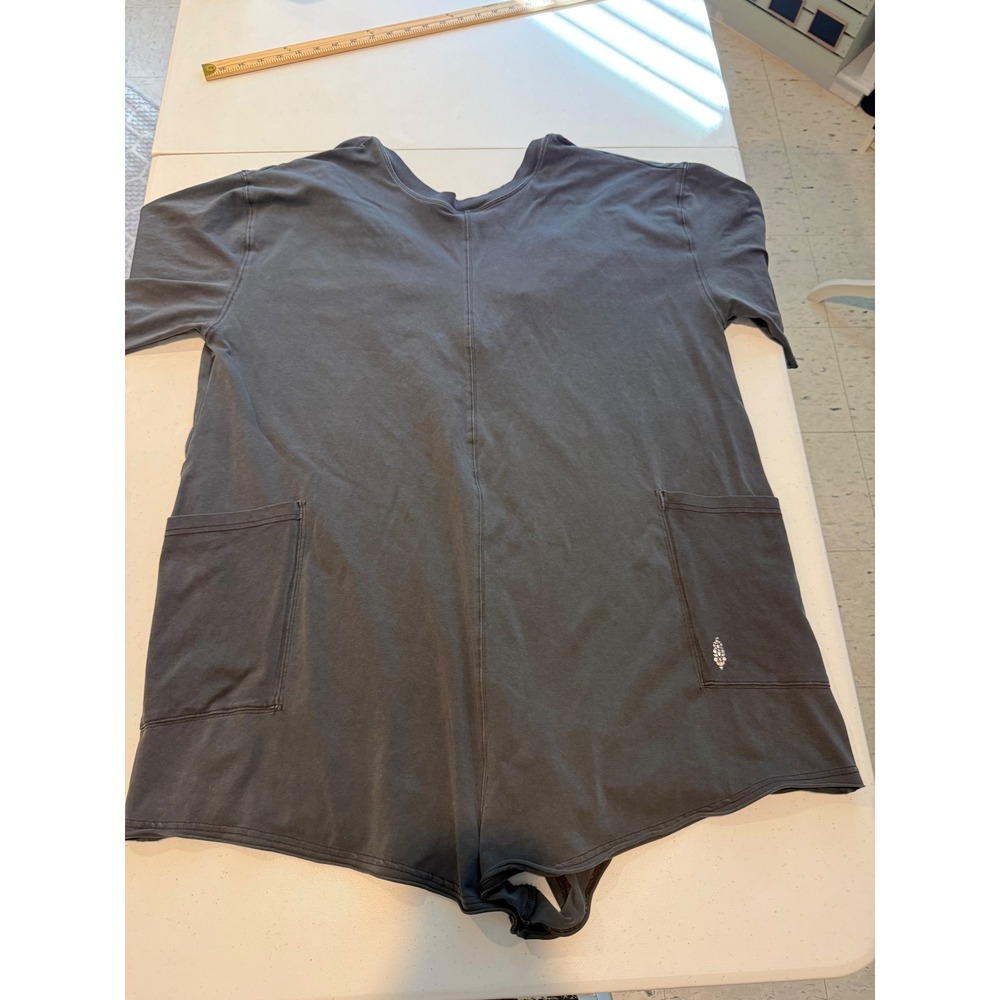 Free People Movement Hot Shot Short Romper Faded Black Oversized Pocket sz XL